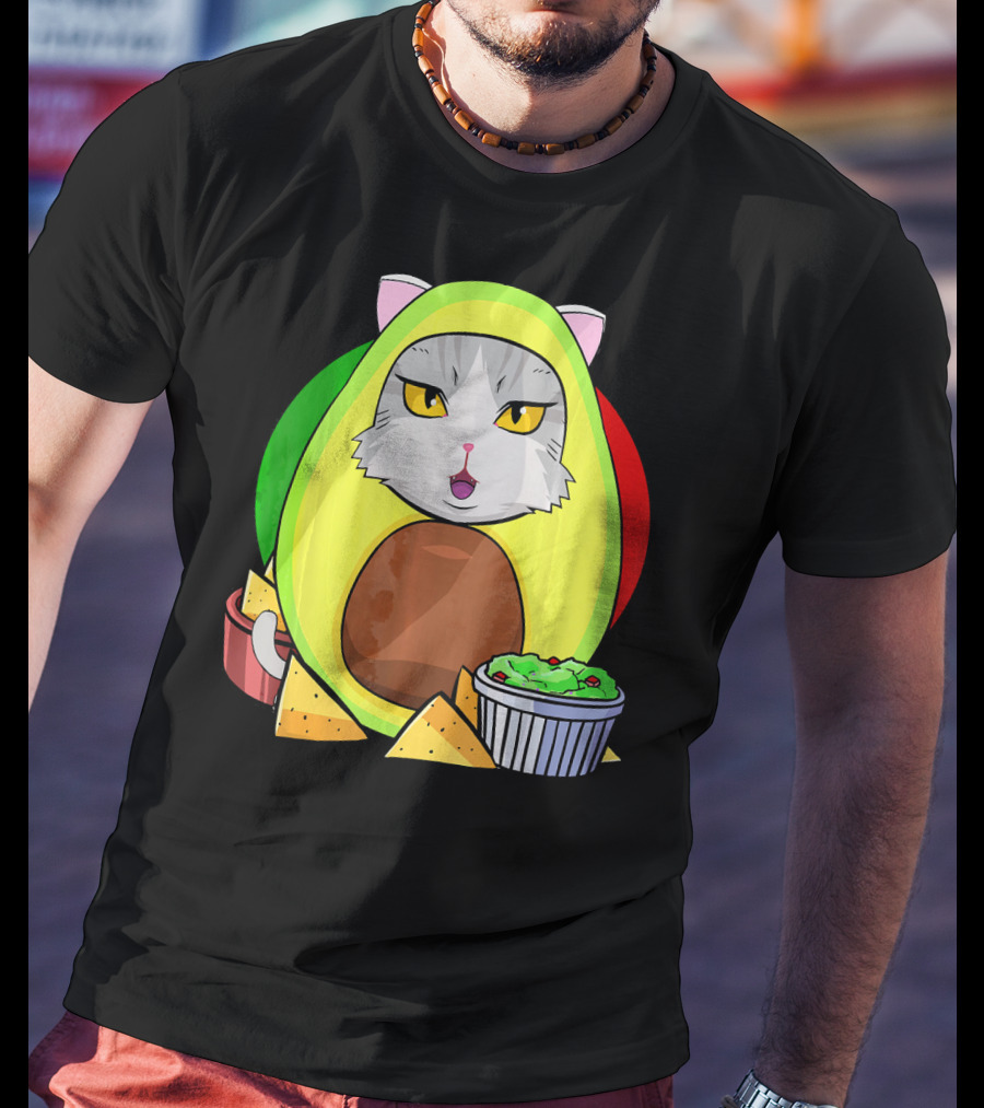 Cinco De Mayo Avogato Cat Avocado With Chips And Guacamole T-Shirt