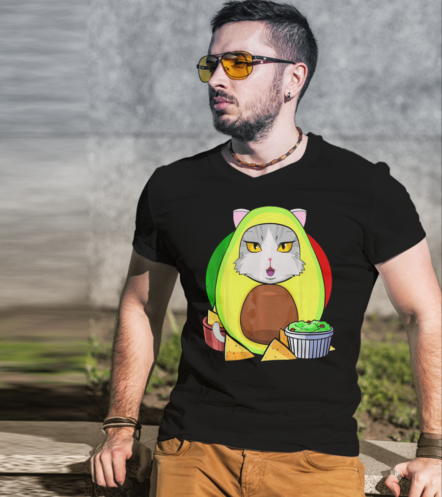 Cinco De Mayo Avogato Cat Avocado With Chips And Guacamole T-Shirt