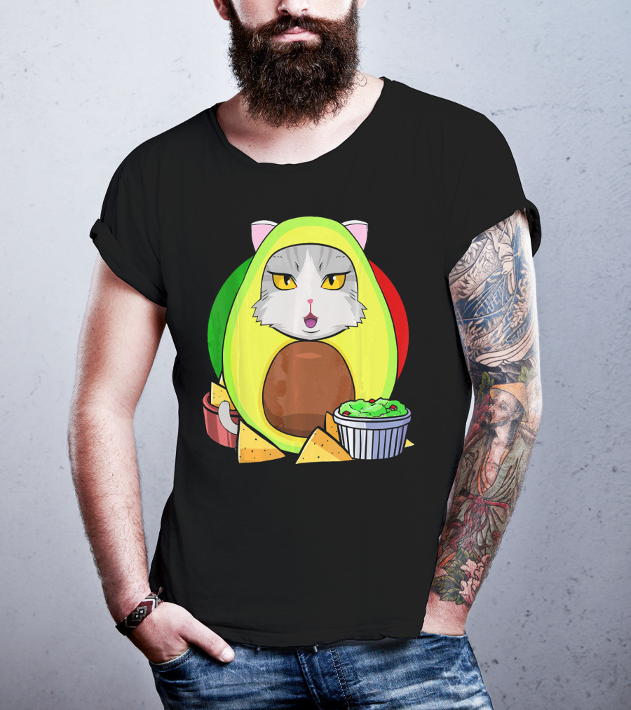 Cinco De Mayo Avogato Cat Avocado With Chips And Guacamole T-Shirt