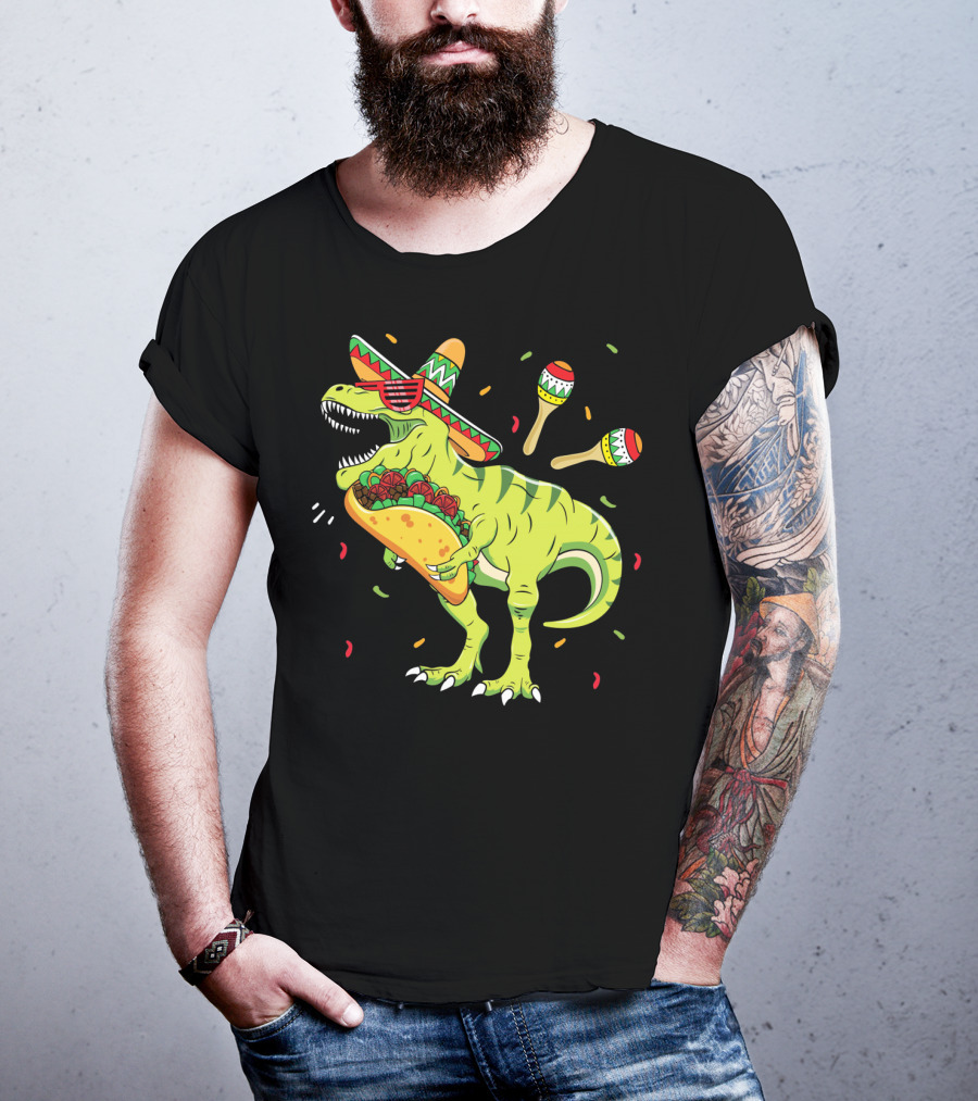 Cinco De Mayo T Rex With Sombrero Maracas And Taco T-Shirt