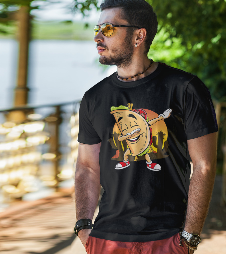 Cinco De Mayo Mexican Dabbing Taco With Fiesta Cactus Sunset T-Shirt