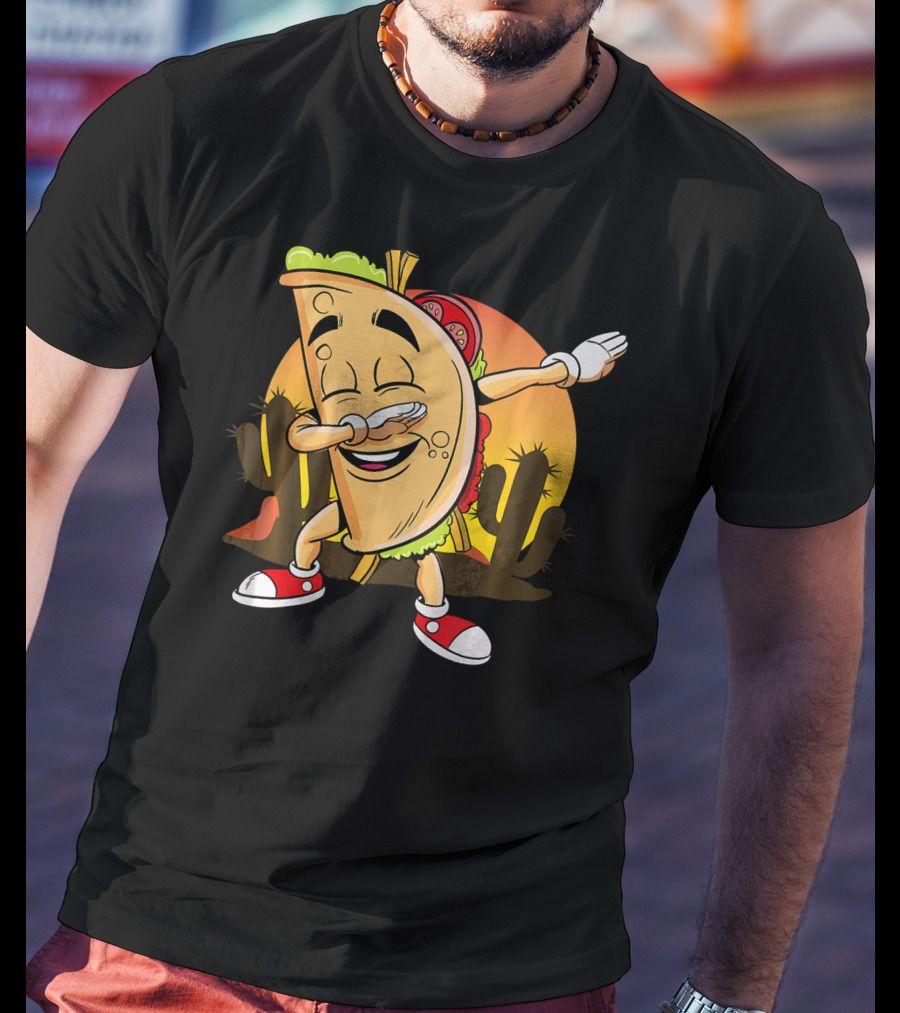 Cinco De Mayo Mexican Dabbing Taco With Fiesta Cactus Sunset T-Shirt