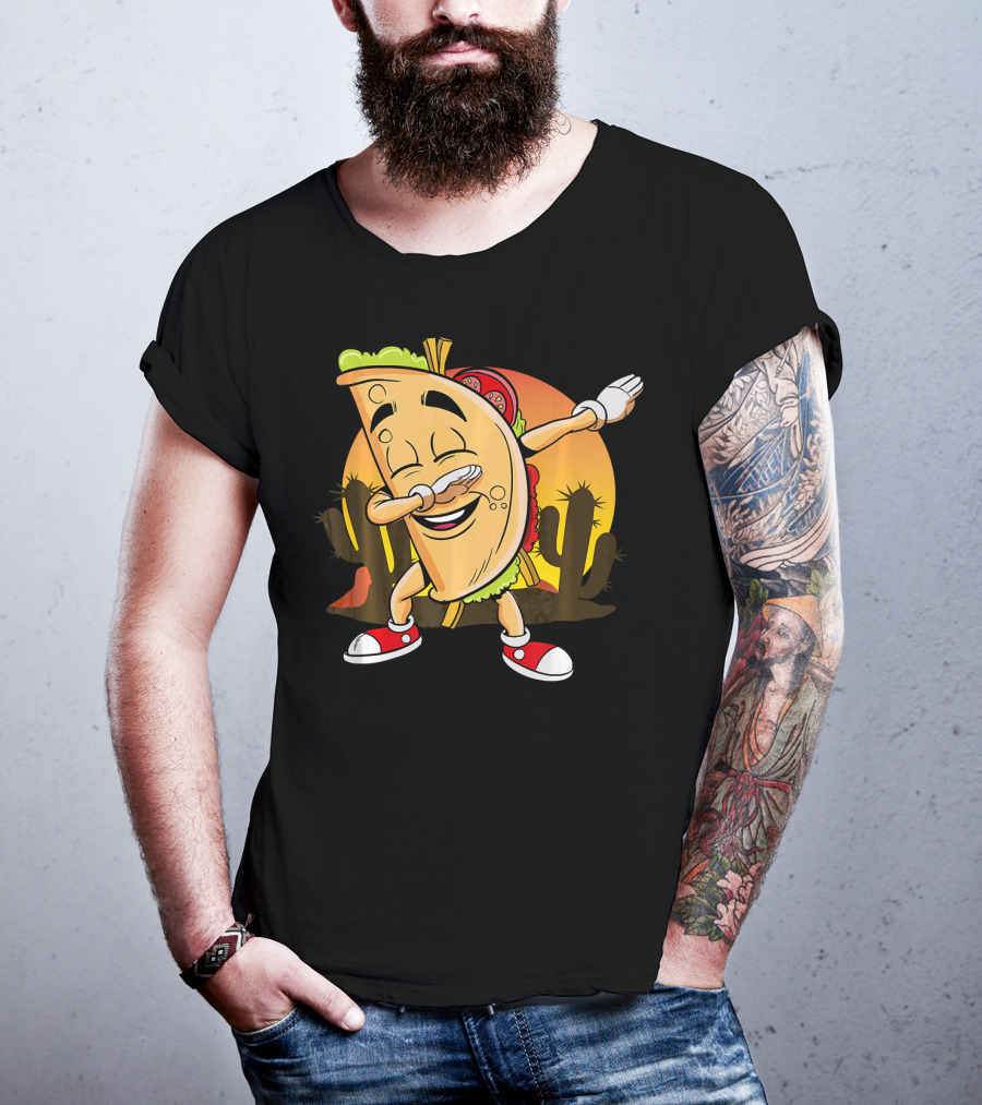 Cinco De Mayo Mexican Dabbing Taco With Fiesta Cactus Sunset T-Shirt