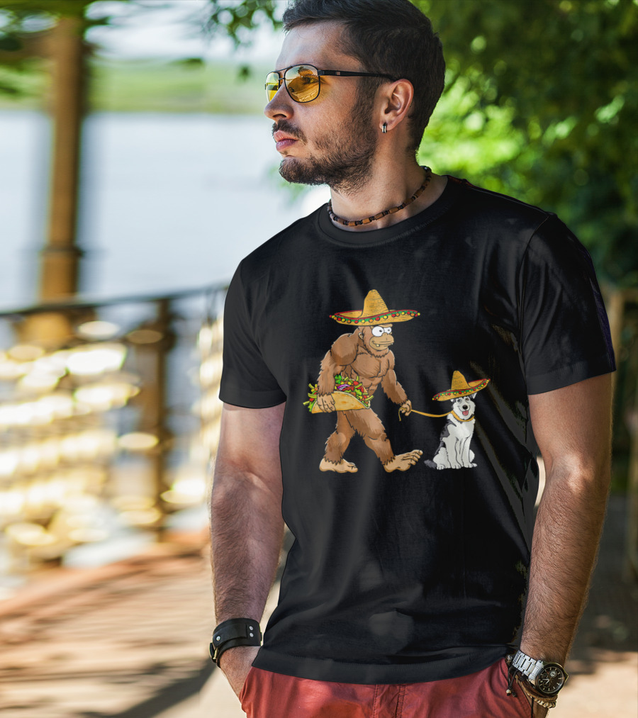 Bigfoot Husky Dog Taco Sombrero Cinco De Mayo T-Shirt