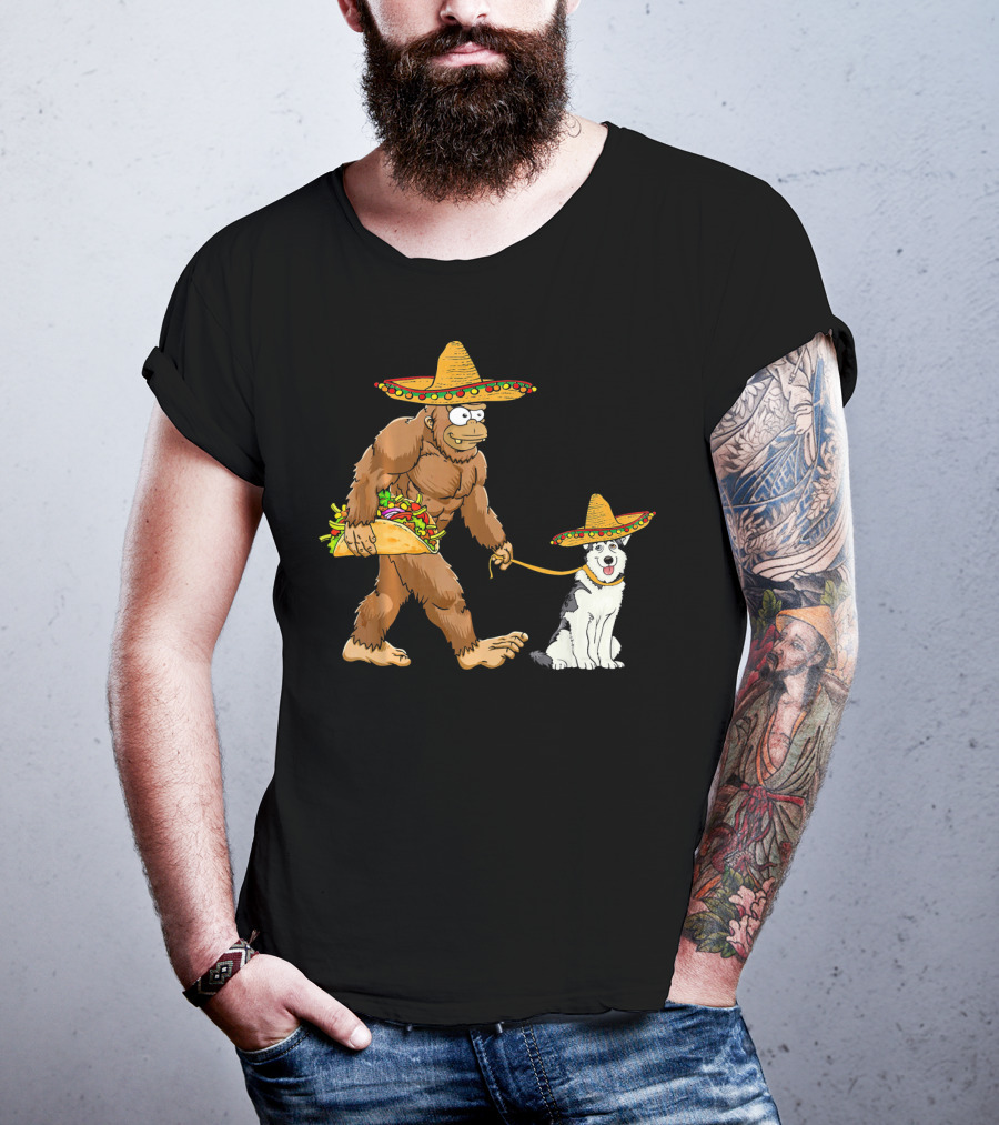 Bigfoot Husky Dog Taco Sombrero Cinco De Mayo T-Shirt