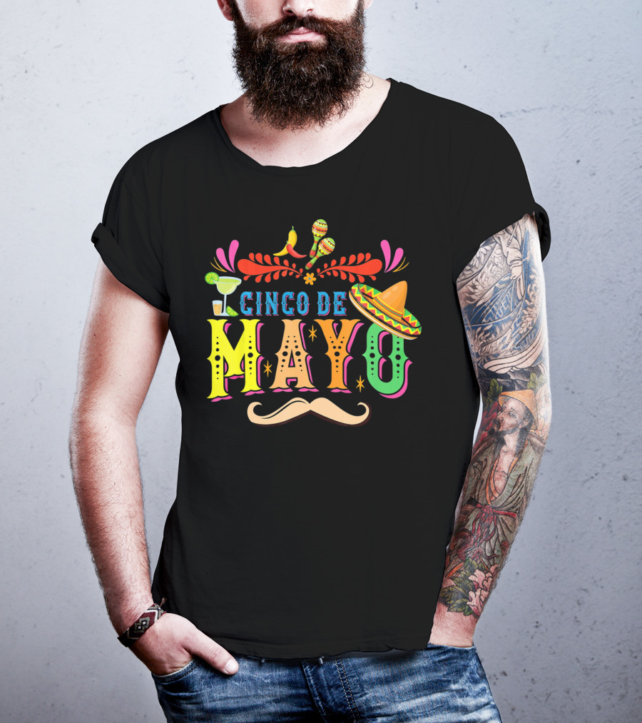 Cinco De Mayo Fiesta Sombrero Maracas Mustache T-Shirt