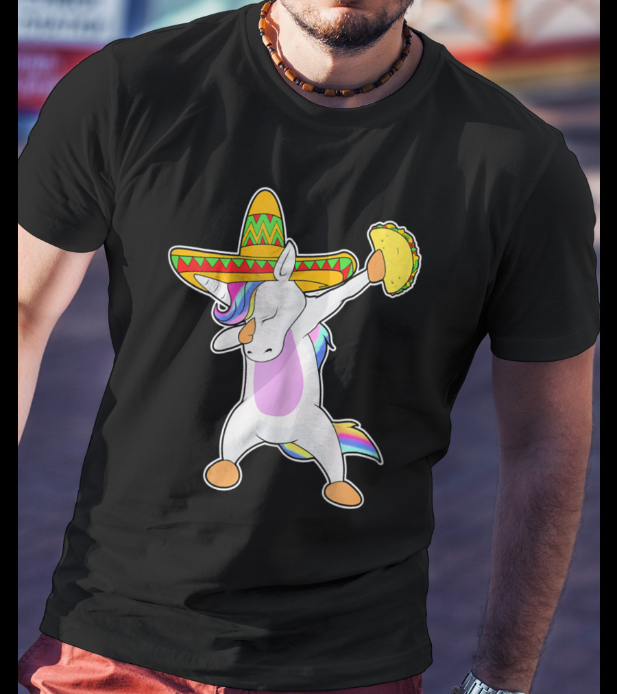 Funny Dabbing Unicorn With Taco And Sombrero Leveraging Cinco De Mayo Celebrations T-Shirt
