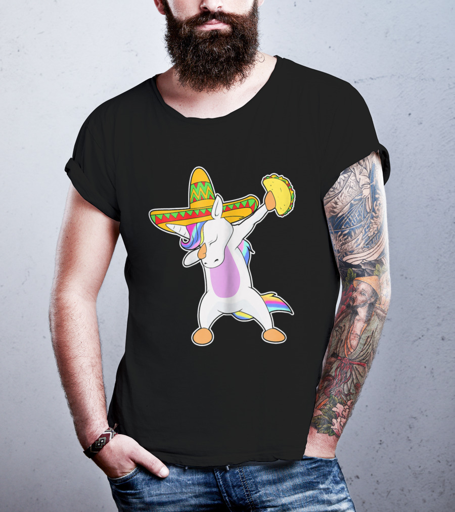 Funny Dabbing Unicorn With Taco And Sombrero Leveraging Cinco De Mayo Celebrations T-Shirt