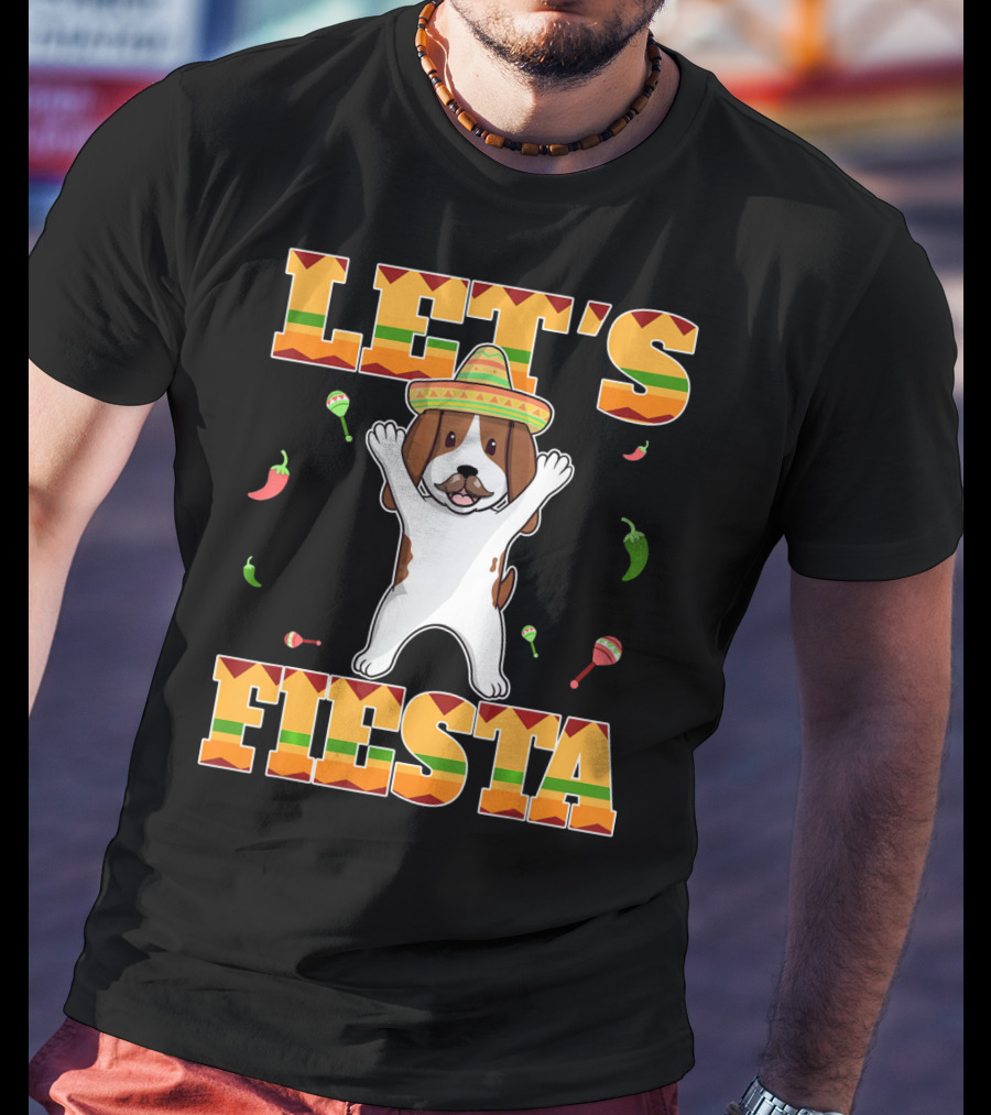 Let's Fiesta Basset Hound Cinco De Mayo Sombrero Maracas Chili Peppers T-Shirt