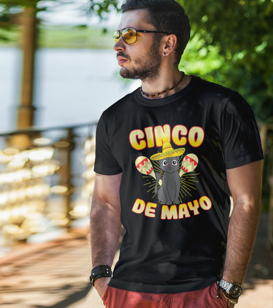 Cinco De Mayo Fiesta Cat With Sombrero And Maracas T-Shirt