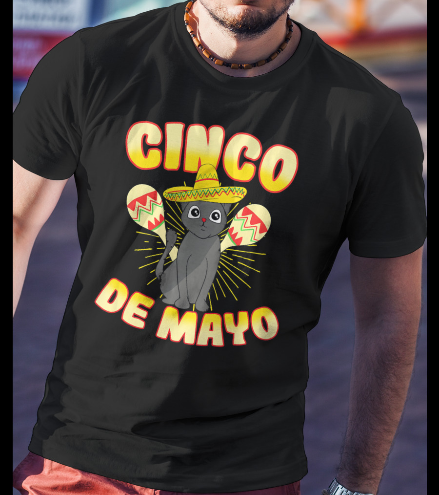 Cinco De Mayo Fiesta Cat With Sombrero And Maracas T-Shirt