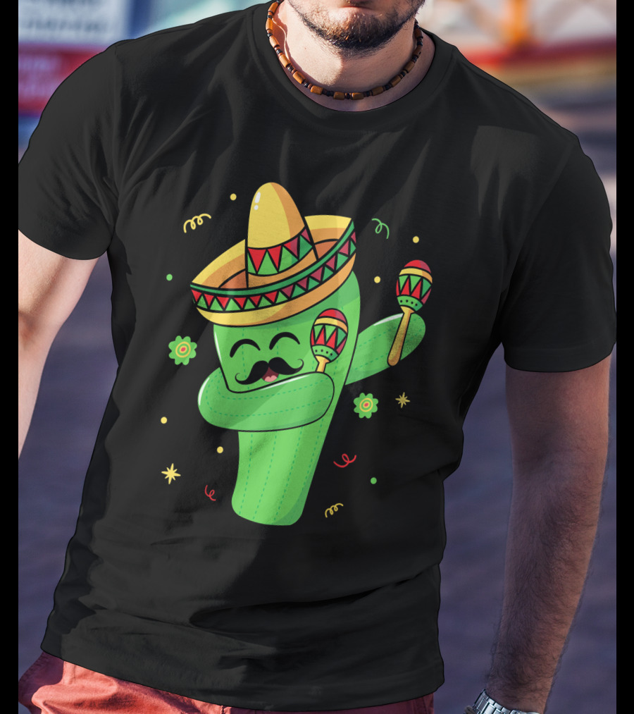 Cinco De Mayo Cactus Dabbing With Sombrero And Maracas T-Shirt