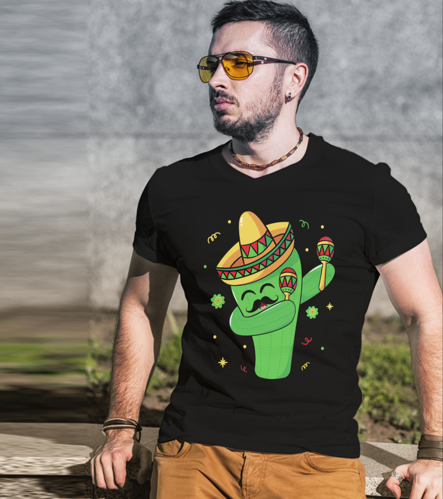 Cinco De Mayo Cactus Dabbing With Sombrero And Maracas T-Shirt