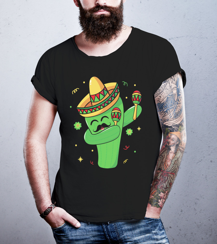 Cinco De Mayo Cactus Dabbing With Sombrero And Maracas T-Shirt