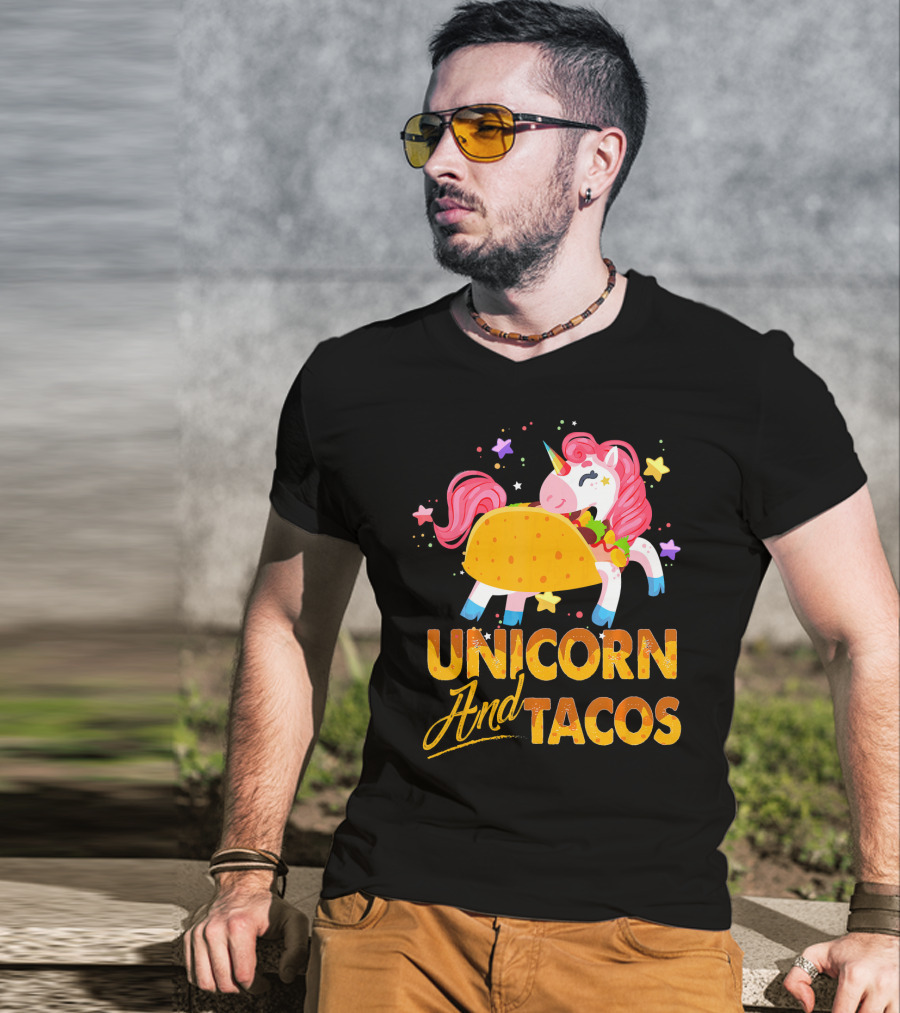 Unicorn And Tacos Colorful Cinco De Mayo Fun T-Shirt