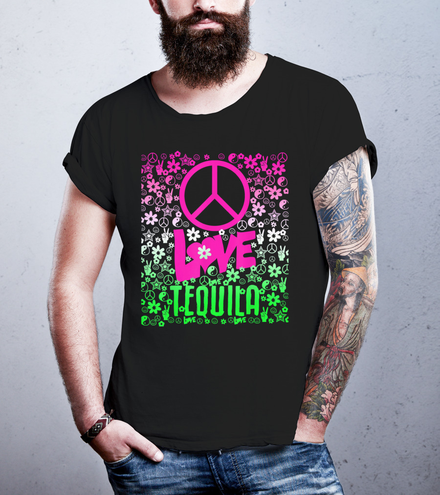 Peace Love Tequila Hippie Style Cinco De Mayo Festive Symbols Icons T-Shirt