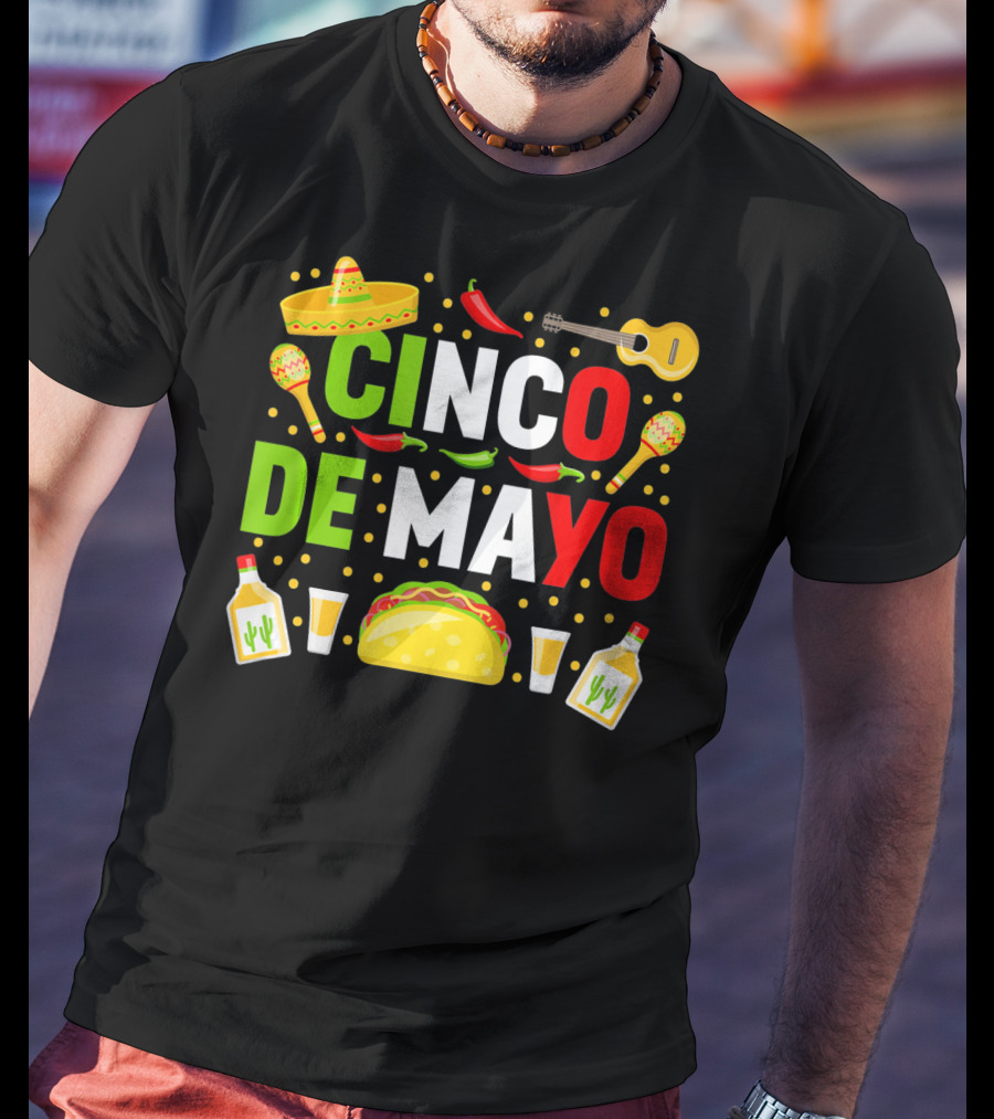 Cinco De Mayo Celebration Taco Maracas Sombrero Guitar Tequila Fiesta T-Shirt