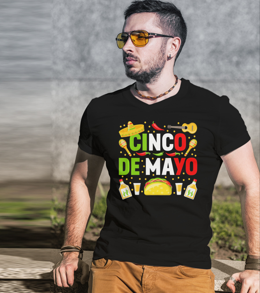 Cinco De Mayo Celebration Taco Maracas Sombrero Guitar Tequila Fiesta T-Shirt
