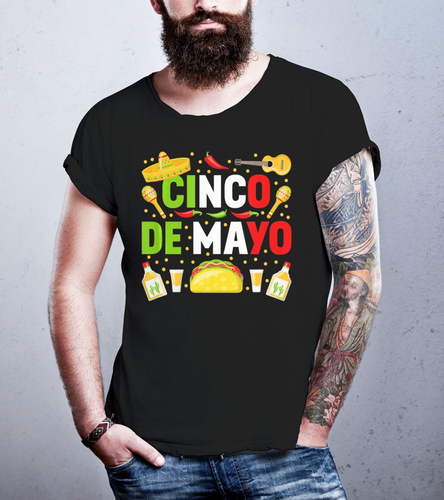 Cinco De Mayo Celebration Taco Maracas Sombrero Guitar Tequila Fiesta T-Shirt