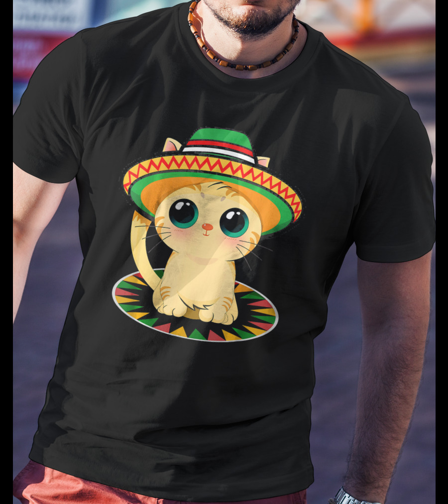 Cute Cat Cinco De Mayo 5th Of May Celebration With Sombrero T-Shirt