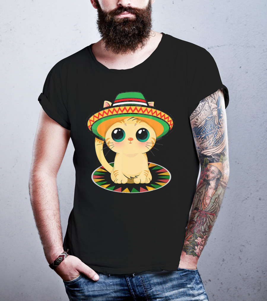 Cute Cat Cinco De Mayo 5th Of May Celebration With Sombrero T-Shirt