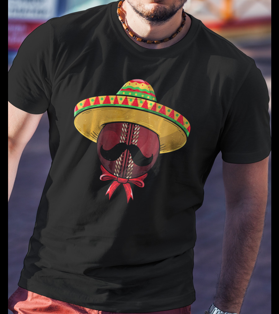Cinco De Mayo Sombrero Cricket Ball Mustache T-Shirt
