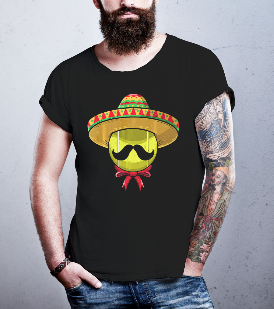 Cinco De Mayo Tennis Sombrero With Mustache And Bow Tie T-Shirt