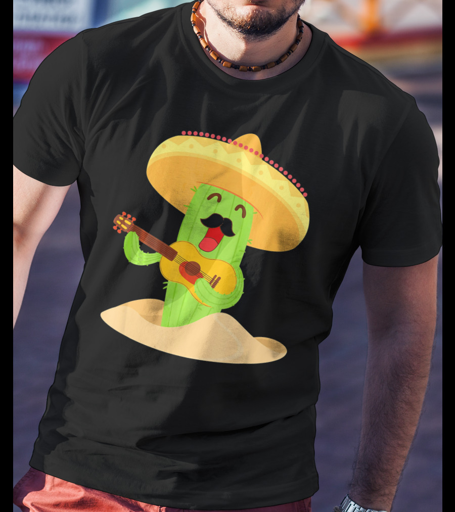 Happy Cinco De Mayo Cactus Guitarist With Sombrero T-Shirt