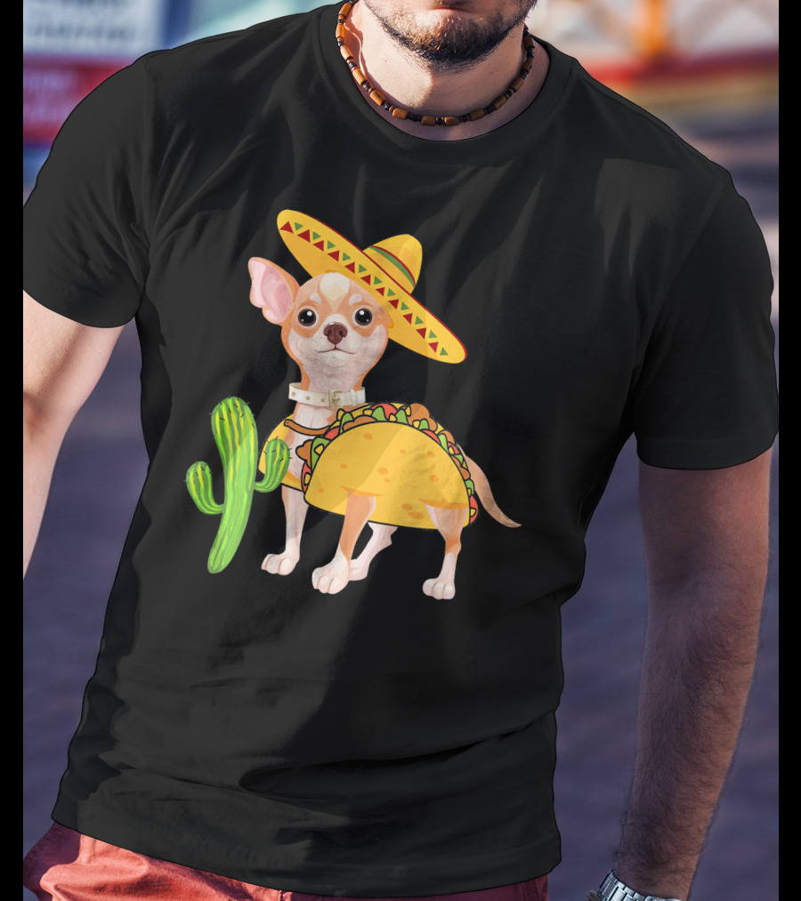 Funny Cinco De Mayo Fiesta Mexican Chihuahua Taco Sombrero Cactus T-Shirt