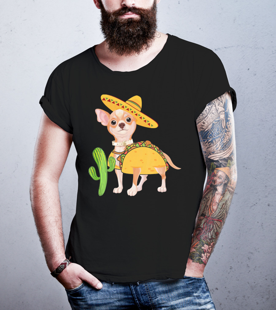 Funny Cinco De Mayo Fiesta Mexican Chihuahua Taco Sombrero Cactus T-Shirt
