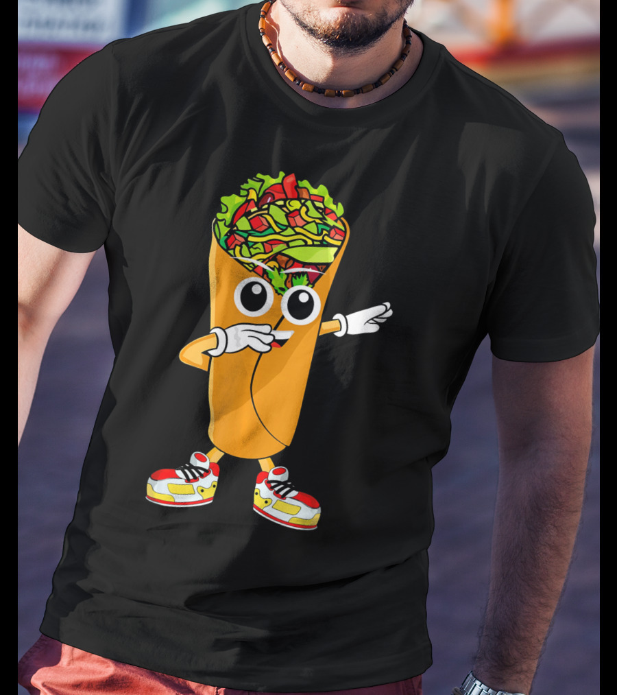 Dabbing Burrito Cartoon Dab Dance With Sneakers T-Shirt