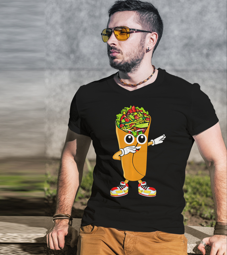 Dabbing Burrito Cartoon Dab Dance With Sneakers T-Shirt