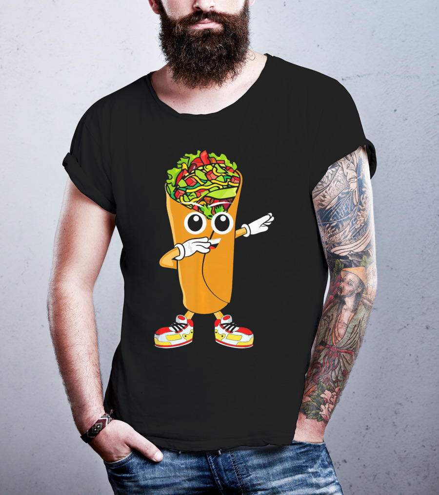Dabbing Burrito Cartoon Dab Dance With Sneakers T-Shirt