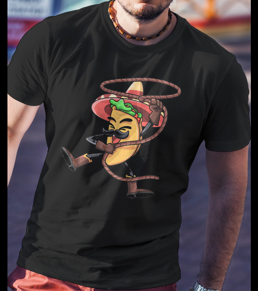 Mexican Taco Cowboy Funny Sombrero Lasso Cinco De Mayo T-Shirt
