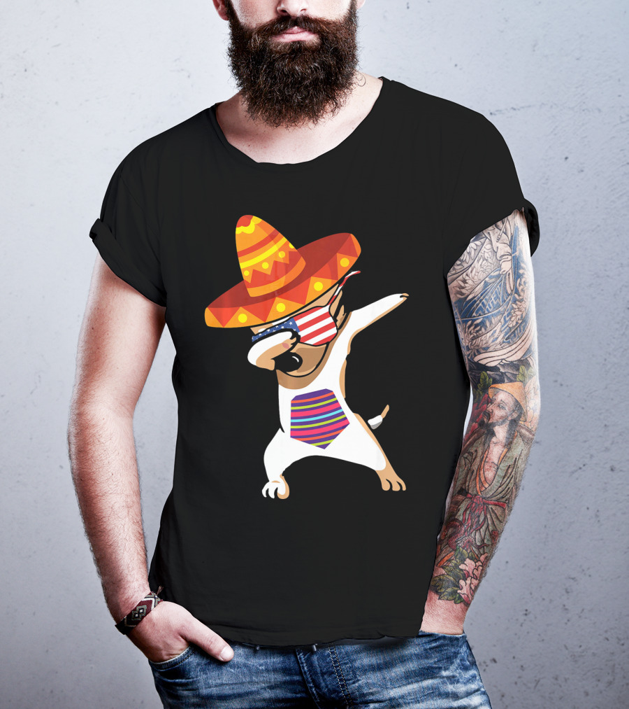 Sombrero Chihuahua Dabbing Mexican Chihuah American Flag Glasses T-Shirt