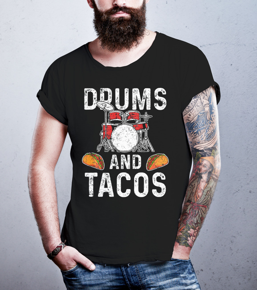 Drums Tacos Drummer Cinco De Mayo Celebration With Drum Set And Tacos T-Shirt
