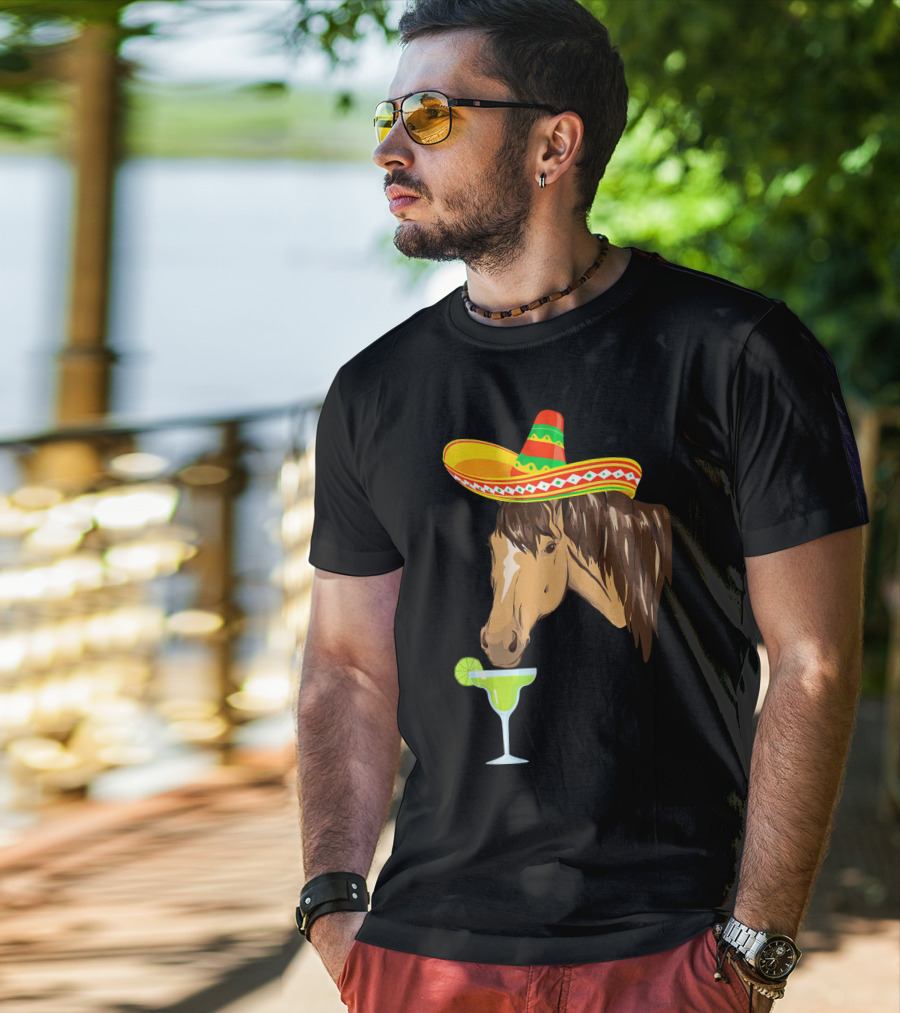 Cute Horse Sombrero Margarita Cinco De Mayo T-Shirt