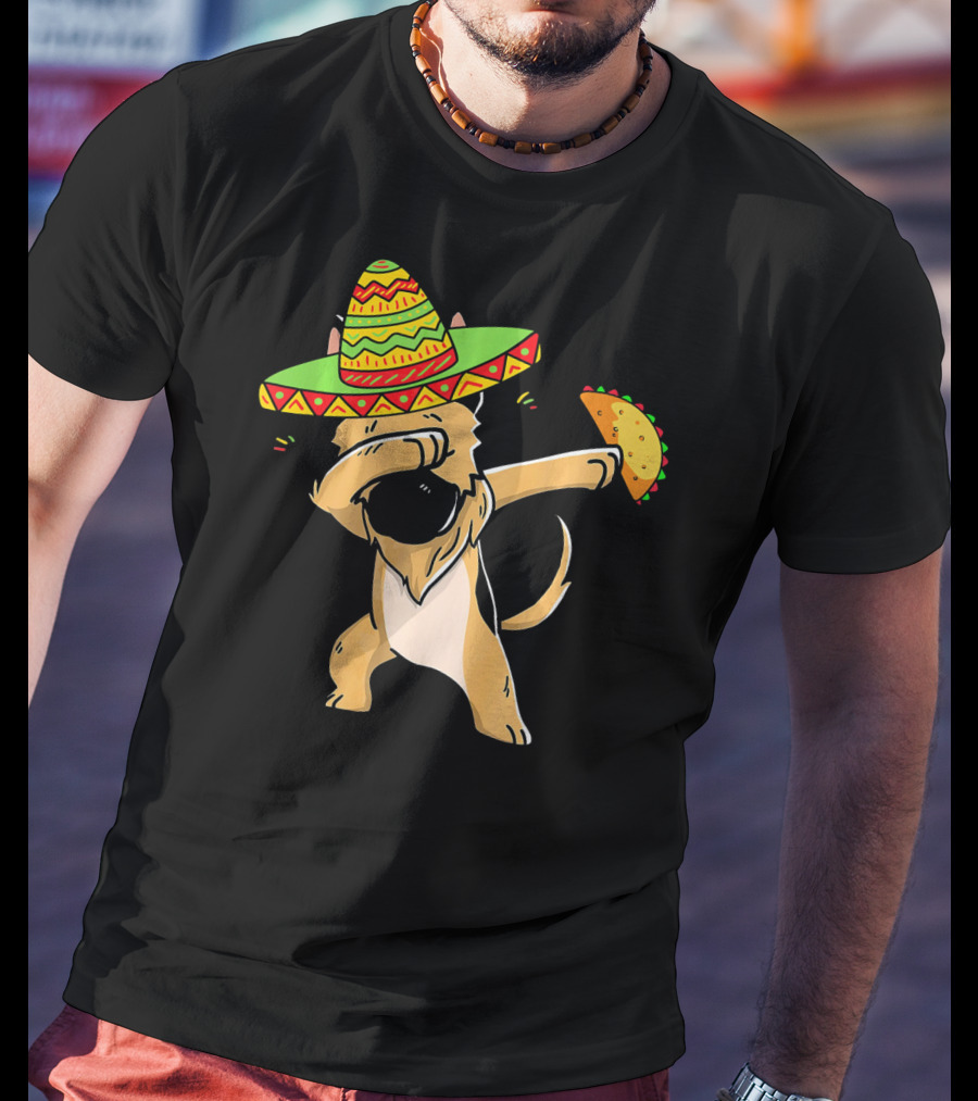 German Shepherd Dabbing With Taco And Sombrero Cinco De Mayo Fun T-Shirt
