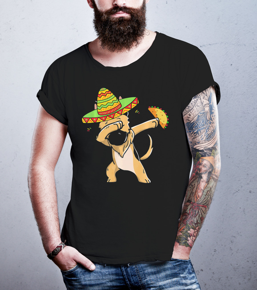 German Shepherd Dabbing With Taco And Sombrero Cinco De Mayo Fun T-Shirt
