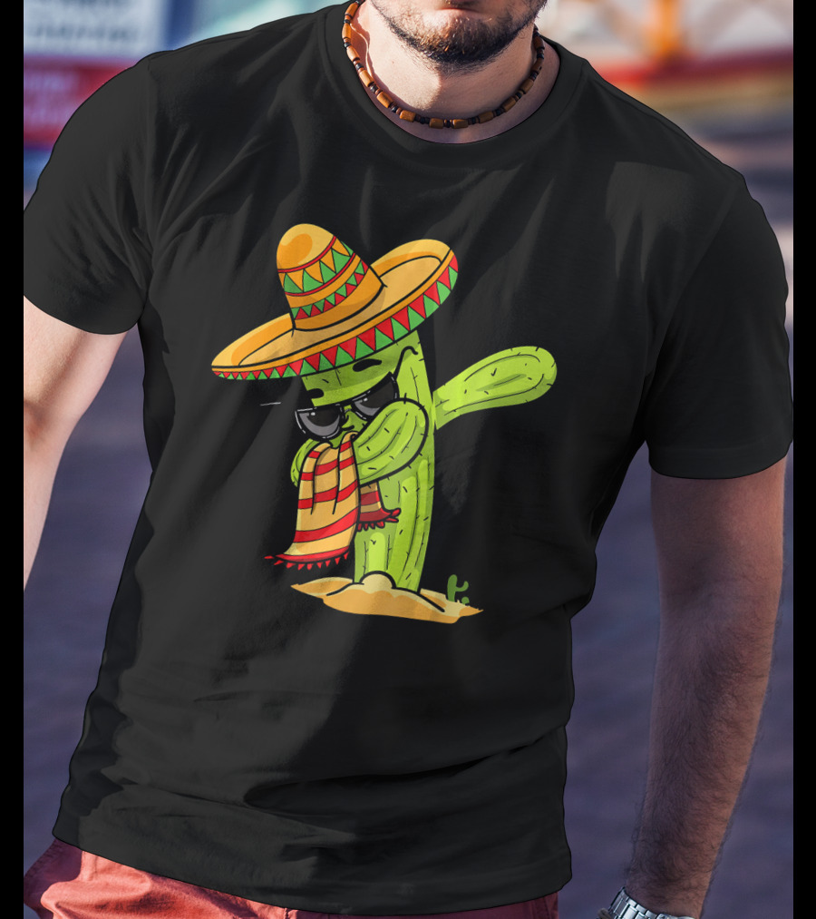 Dabbing Cactus Wearing Sombrero And Sunglasses T-Shirt