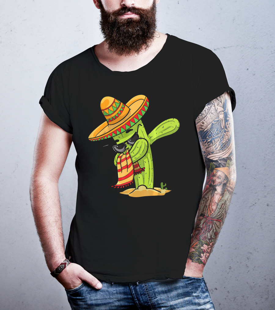 Dabbing Cactus Wearing Sombrero And Sunglasses T-Shirt