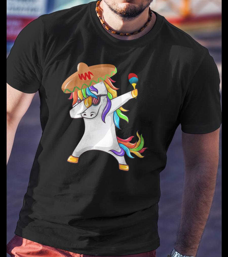 Sombrero Unicorn Dabbing With Maracas Cinco De Mayo T-Shirt
