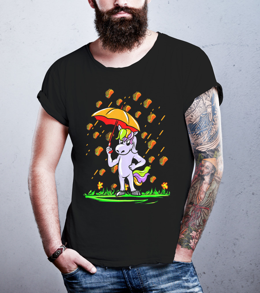 Its Raining Tacos Unicorn With Umbrella And Taco Showers T-Shirt