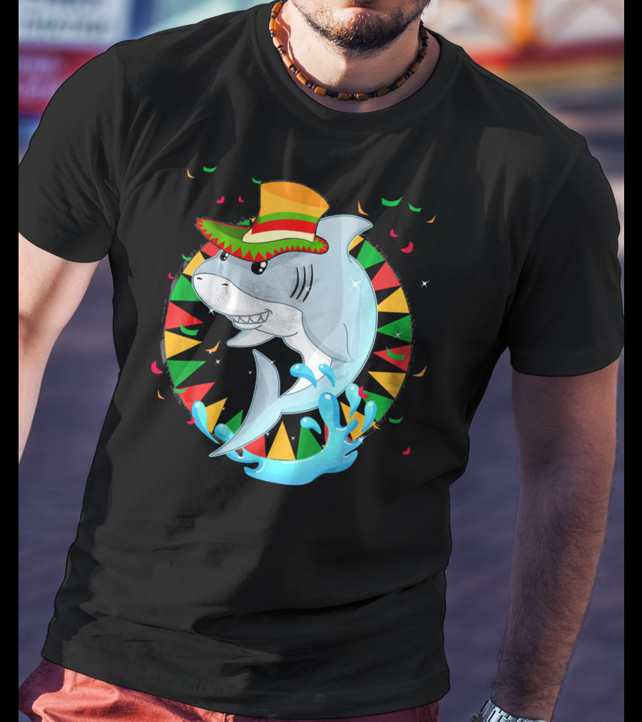 Cute Shark Cinco De Mayo 5th Of May Celebration Hat Sombrero Colorful Fiesta T-Shirt