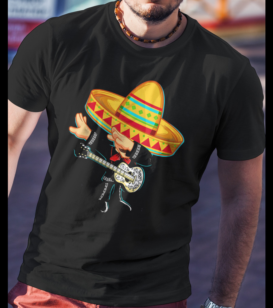 Dabbing Mexican Mariachi With Guitar Sombrero Cinco De Mayo T-Shirt