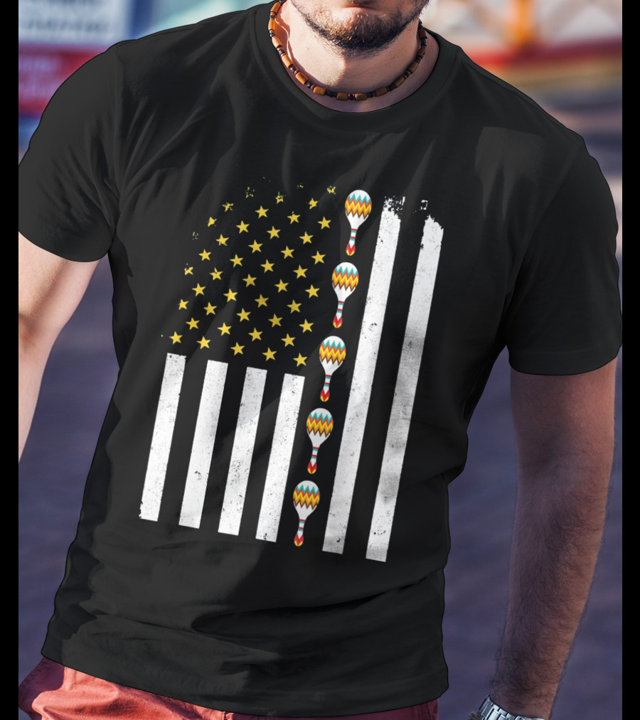 Cinco De Mayo Vintage American Flag With Maracas T-Shirt