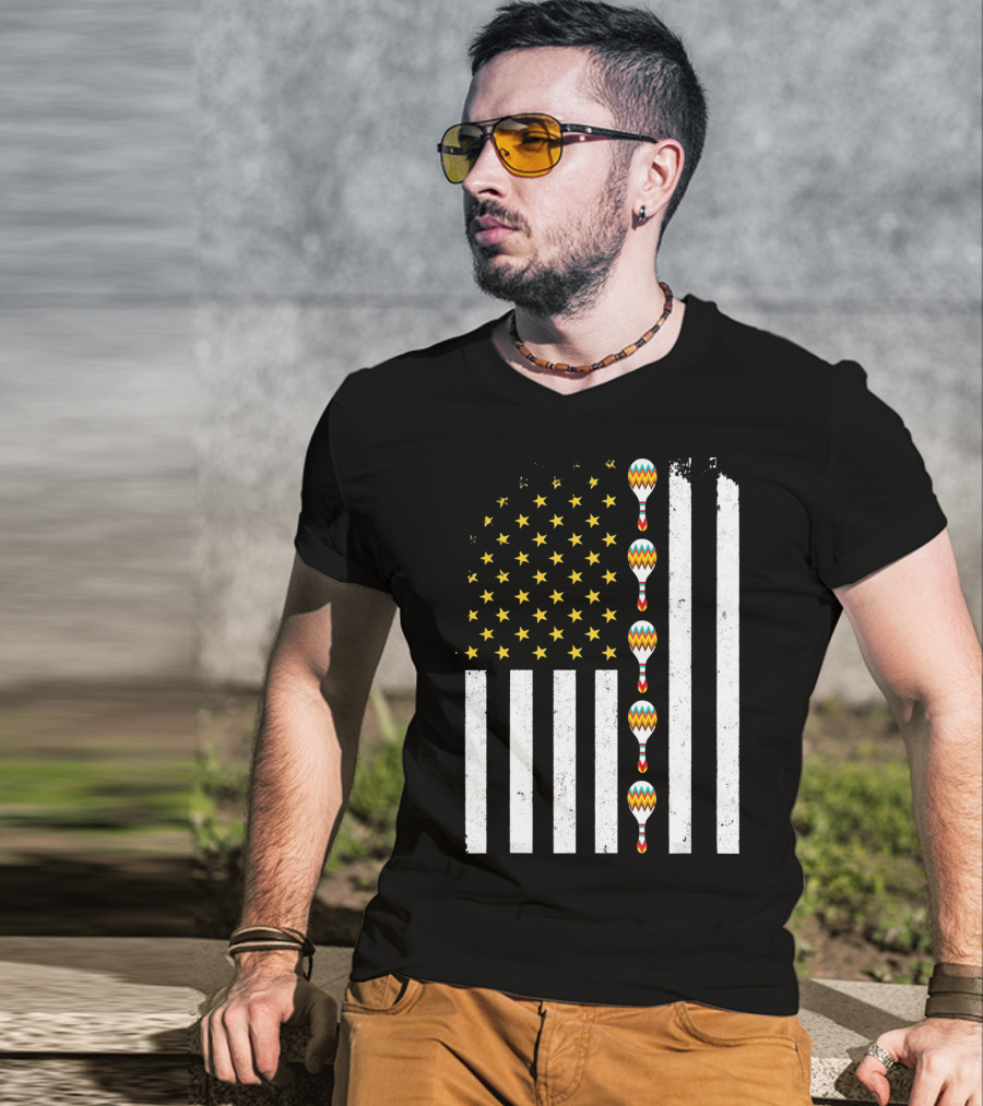 Cinco De Mayo Vintage American Flag With Maracas T-Shirt