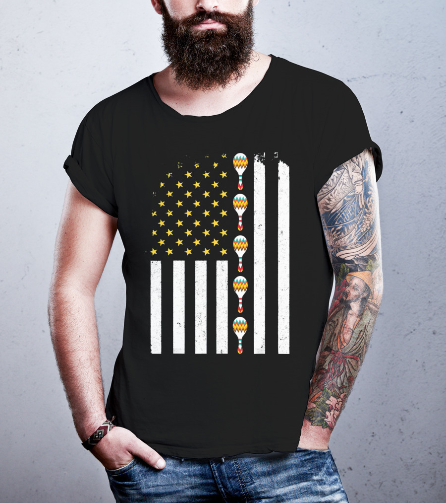 Cinco De Mayo Vintage American Flag With Maracas T-Shirt