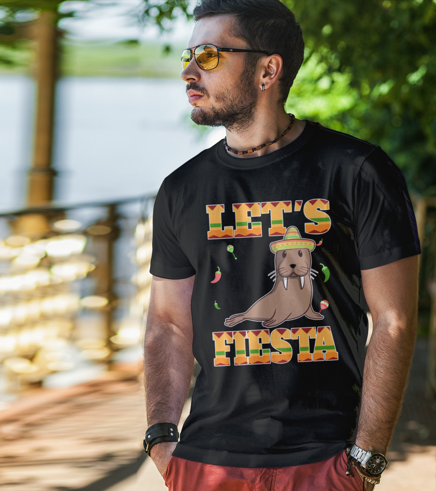 Let's Fiesta Walrus Sombrero Peppers Cinco De Mayo Mexican T-Shirt