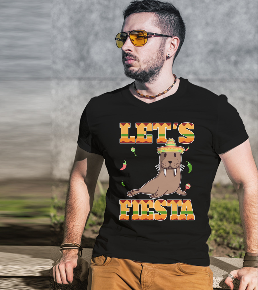 Let's Fiesta Walrus Sombrero Peppers Cinco De Mayo Mexican T-Shirt